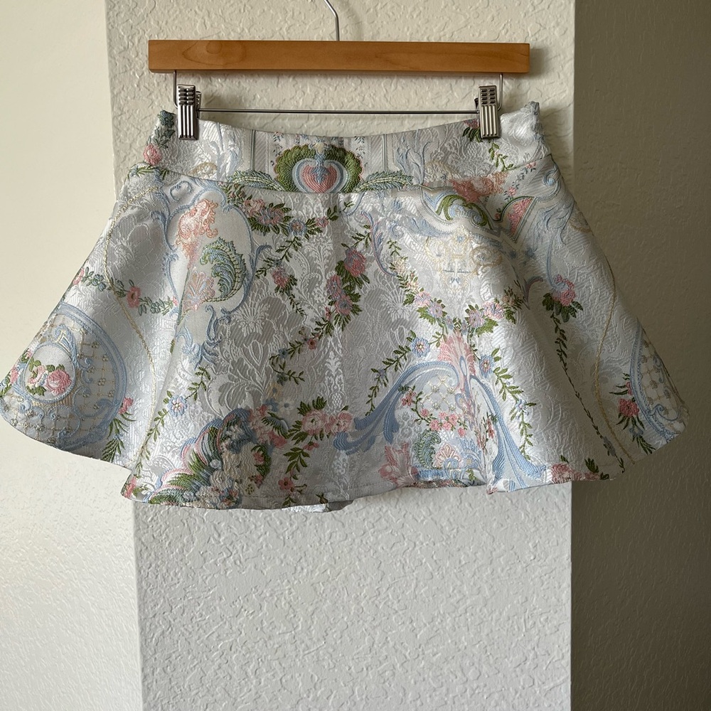 Dolls Kill Sugar Thrillz Blue Brocade Skirt
